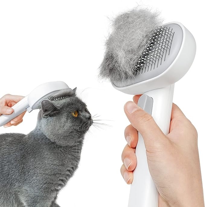 aumuca Cat Brush for Shedding and Grooming, Self Cleaning Slicker Brush for Short or Long Haired Cats, Pet Dog Hair Brush for Puppy Kitten Massage Removes Loose Undercoat, Mats, Tangled Hair, Shed Fur