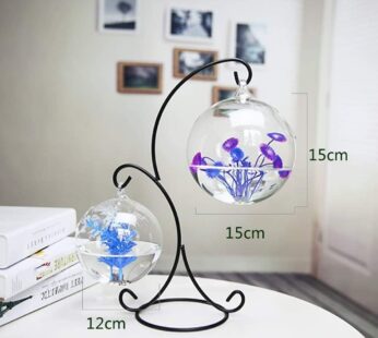 YXYXN Creative Eco Fish Tank, Hanging Transparent Betta Fish Tank, Tabletop Aquarium, Mini Goldfish Bowl With Bracket, Glass Fish Bowl for Wedding/Bar/Office,B